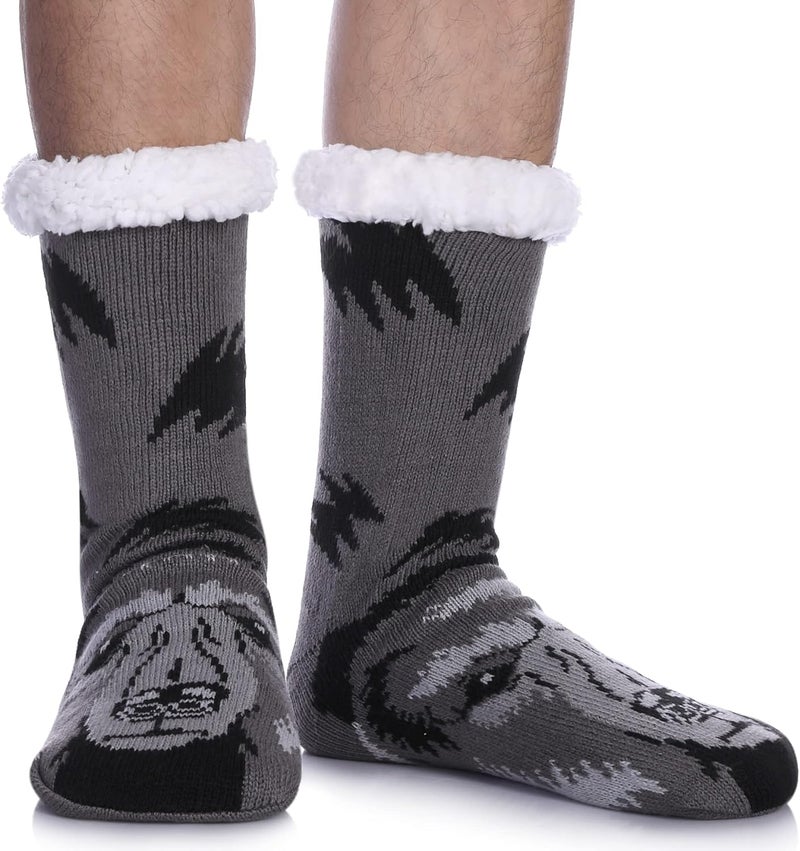 LINEMIN Mens Warm Slipper Socks Soft Cozy Fuzzy Fleece-Lined Winter Non Slip Indoor Christmas Socks - Image 1